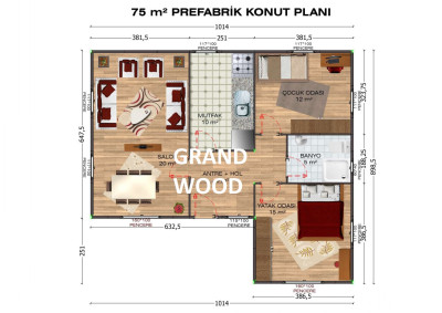 75 m2 Tek katlı Prefabrik ev
